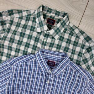 UNTUCKit Button Down Shirts Mens Large Green Blue Plaid Wrinkle Free Lot of 2
